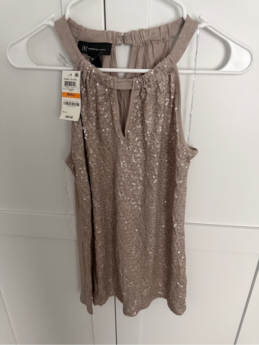 INC gold  Sequin keyhole Sleeveless Halter Top size small NWT